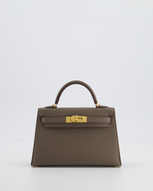 *HOT* Hermès Mini Kelly II 20 Bag in Gris Etain Epsom Leather with Gold Hardware