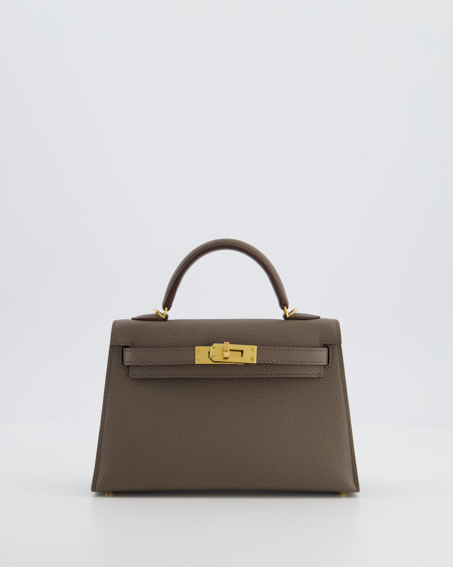 *HOT* Hermès Mini Kelly II 20 Bag in Gris Etain Epsom Leather with Gold Hardware