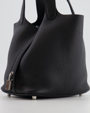 Hermes Picotin 18cm Lock Bag in Noir Clemence Leather with Palladium Hardware