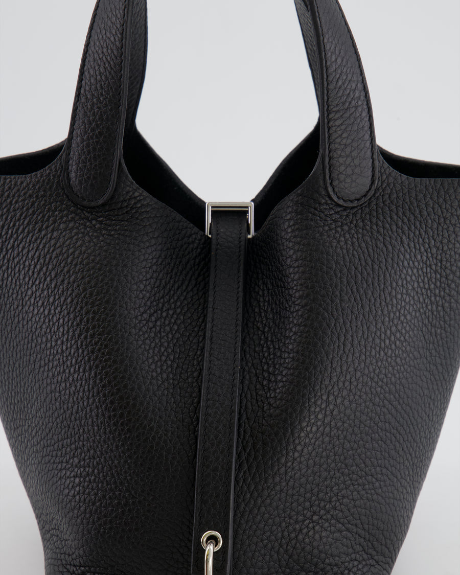 Hermes Picotin 18cm Lock Bag in Noir Clemence Leather with Palladium Hardware
