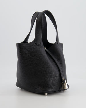 Hermes Picotin 18cm Lock Bag in Noir Clemence Leather with Palladium Hardware