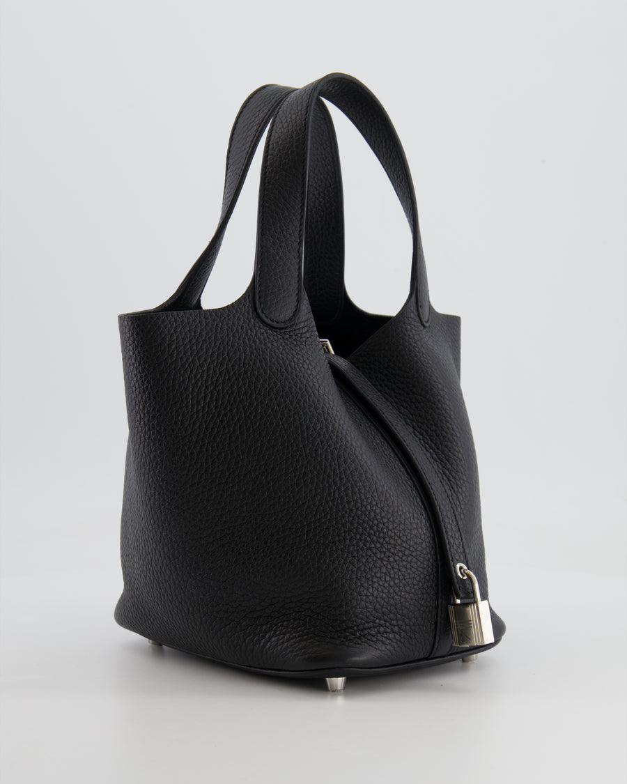 Hermès Picotin 18cm Lock Bag in Black Clemence Leather with Palladium Hardware