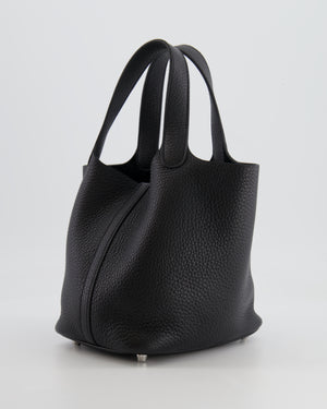 Hermes Picotin 18cm Lock Bag in Noir Clemence Leather with Palladium Hardware