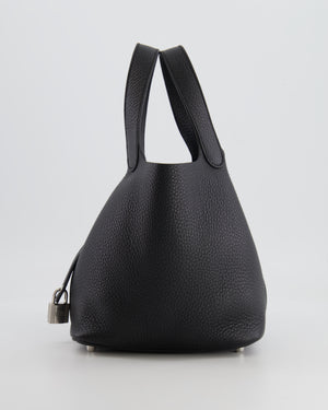 Hermes Picotin 18cm Lock Bag in Noir Clemence Leather with Palladium Hardware