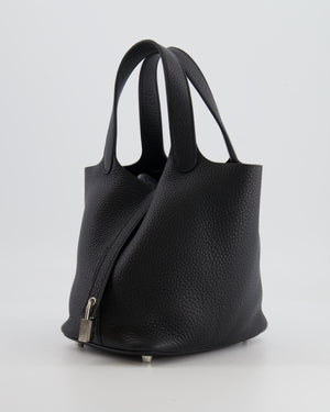 Hermes Picotin 18cm Lock Bag in Noir Clemence Leather with Palladium Hardware