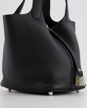 Hermes Picotin 18cm Lock Bag in Noir Clemence Leather with Palladium Hardware