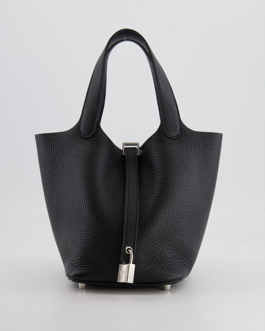 Hermes Picotin 18cm Lock Bag in Noir Clemence Leather with Palladium Hardware