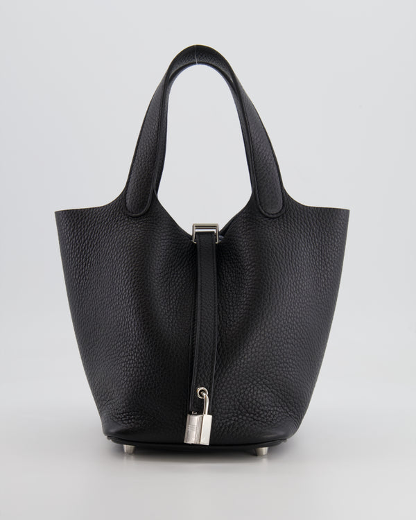 Hermes Picotin 18cm Lock Bag in Noir Clemence Leather with Palladium Hardware