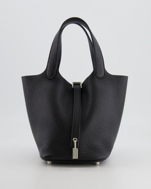 Hermes Picotin 18cm Lock Bag in Noir Clemence Leather with Palladium Hardware