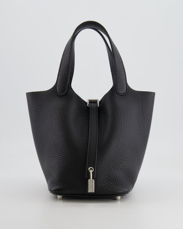 Hermes Picotin 18cm Lock Bag in Noir Clemence Leather with Palladium Hardware