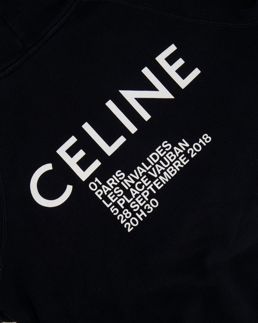 ⁠Celine Black Hooded Jumper with White Logo Detail Size L (UK 12)