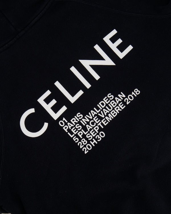 ⁠Celine Black Hooded Jumper with White Logo Detail Size L (UK 12)