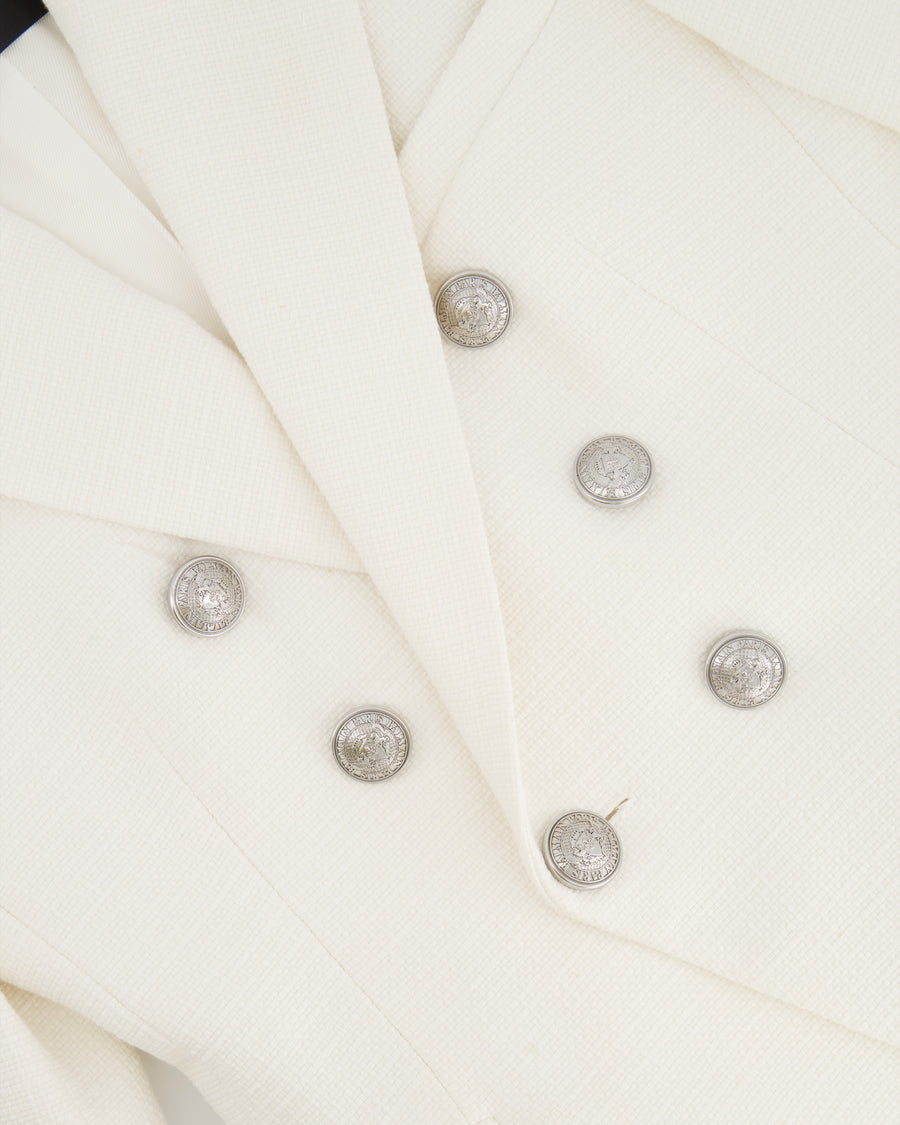Balmain White Blazer Jacket with Silver Logo Buttons Size FR 40 (UK 12)