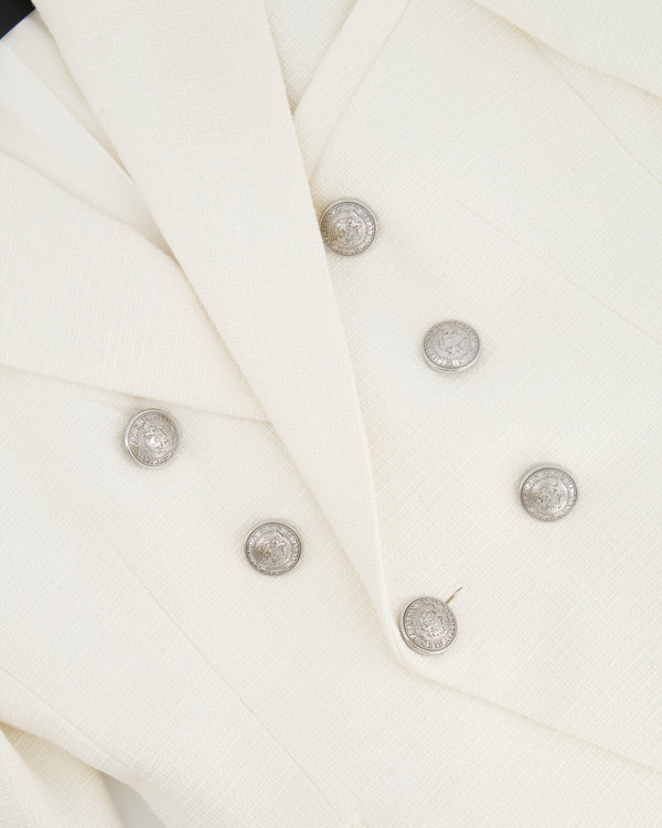 Balmain White Blazer Jacket with Silver Logo Buttons Size FR 40 (UK 12)