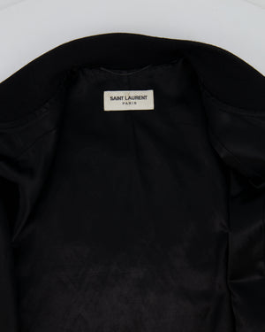 Saint Laurent Black Satin Bomber Jacket with Multicolour Glitter and Leather Shark Detail and "Sweet Dreams" Embroidery Size FR 36 (UK 8)