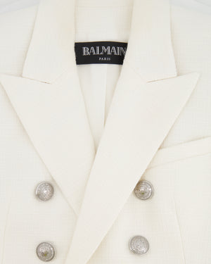 Balmain White Blazer Jacket with Silver Logo Buttons Size FR 40 (UK 12)