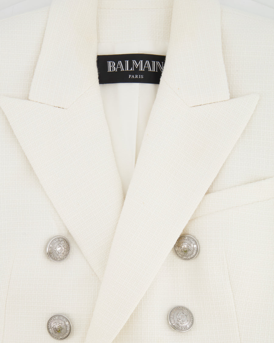 Balmain White Blazer Jacket with Silver Logo Buttons Size FR 40 (UK 12)
