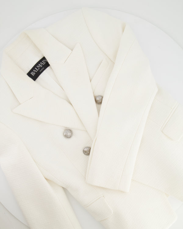 Balmain White Blazer Jacket with Silver Logo Buttons Size FR 40 (UK 12)