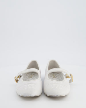 Chanel White Mary Jane Ballerina Shoes in Calfskin Leather with Strap Detail Size EU 39