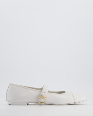 Chanel White Mary Jane Ballerina Shoes in Calfskin Leather with Strap Detail Size EU 39