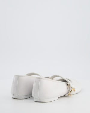 Chanel White Mary Jane Ballerina Shoes in Calfskin Leather with Strap Detail Size EU 39