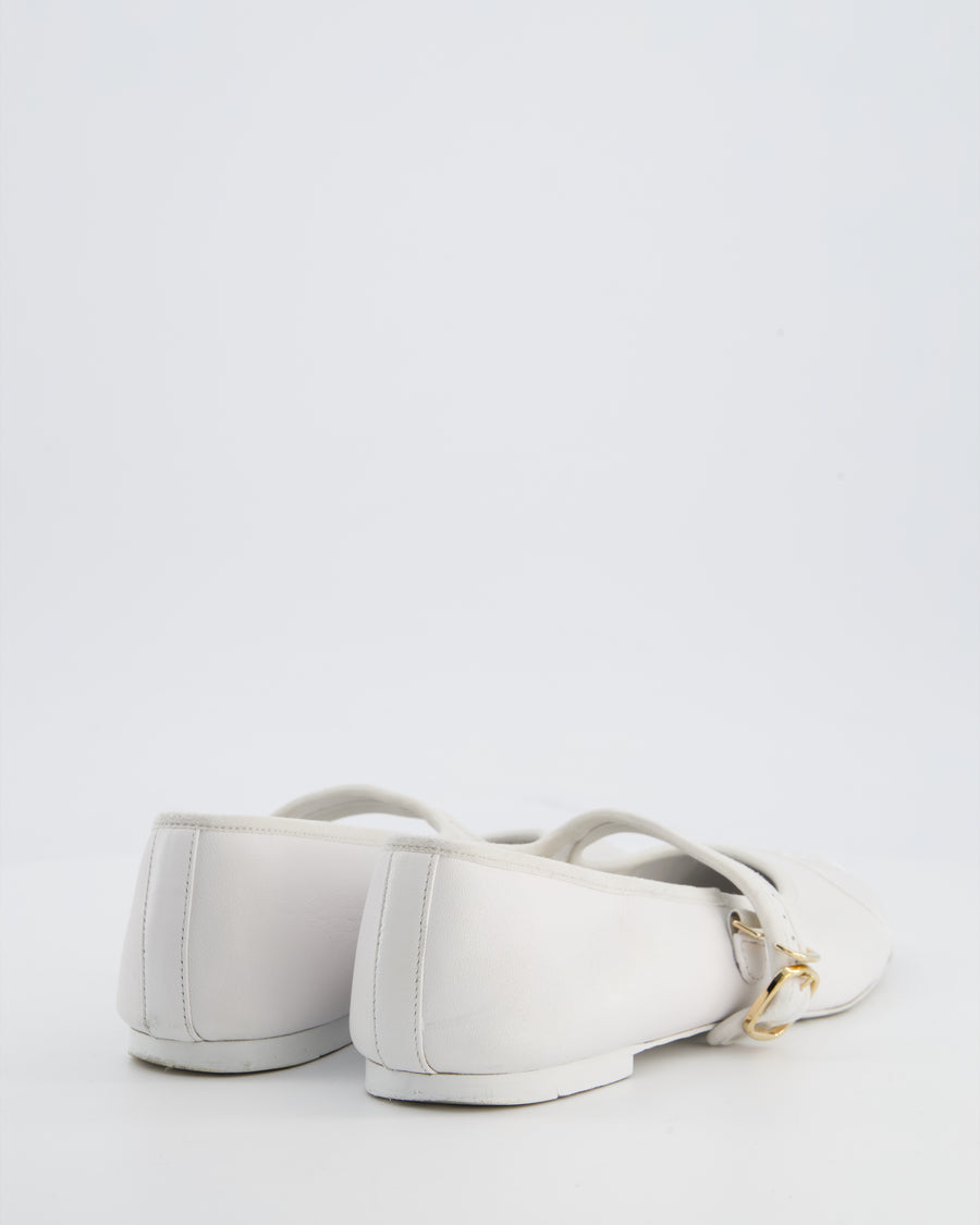 Chanel White Mary Jane Ballerina Shoes in Calfskin Leather with Strap Detail Size EU 39
