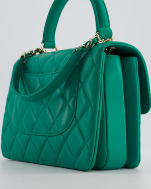 Chanel Emerald Green Small Trendy CC Flap Bag in Quilted Lambskin Leather with Champagne Gold Hardware