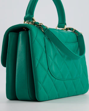 Chanel Emerald Green Small Trendy CC Flap Bag in Quilted Lambskin Leather with Champagne Gold Hardware