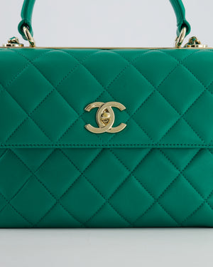 Chanel Emerald Green Small Trendy CC Flap Bag in Quilted Lambskin Leather with Champagne Gold Hardware