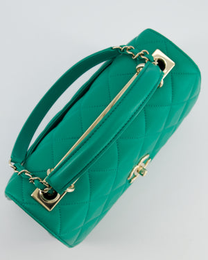 Chanel Emerald Green Small Trendy CC Flap Bag in Quilted Lambskin Leather with Champagne Gold Hardware