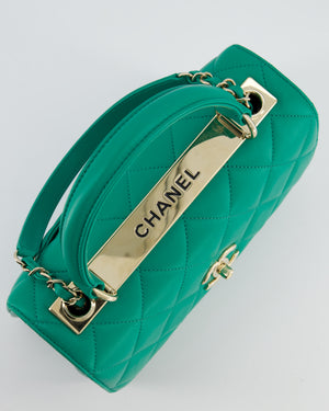 Chanel Emerald Green Small Trendy CC Flap Bag in Quilted Lambskin Leather with Champagne Gold Hardware