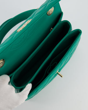 Chanel Emerald Green Small Trendy CC Flap Bag in Quilted Lambskin Leather with Champagne Gold Hardware
