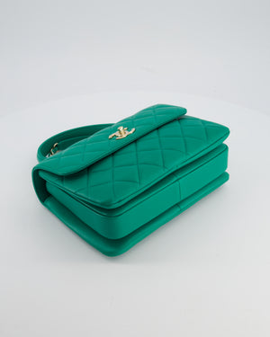 Chanel Emerald Green Small Trendy CC Flap Bag in Quilted Lambskin Leather with Champagne Gold Hardware
