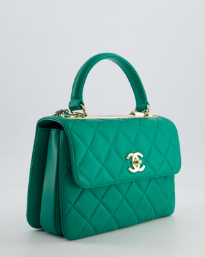 Chanel Emerald Green Small Trendy CC Flap Bag in Quilted Lambskin Leather with Champagne Gold Hardware