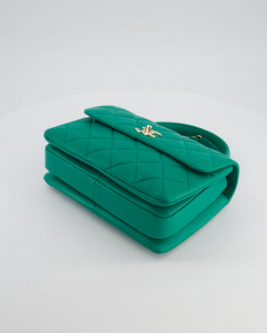 Chanel Emerald Green Small Trendy CC Flap Bag in Quilted Lambskin Leather with Champagne Gold Hardware