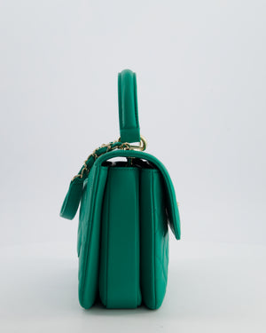 Chanel Emerald Green Small Trendy CC Flap Bag in Quilted Lambskin Leather with Champagne Gold Hardware