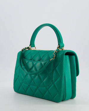 Chanel Emerald Green Small Trendy CC Flap Bag in Quilted Lambskin Leather with Champagne Gold Hardware