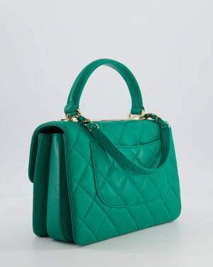 Chanel Emerald Green Small Trendy CC Flap Bag in Quilted Lambskin Leather with Champagne Gold Hardware