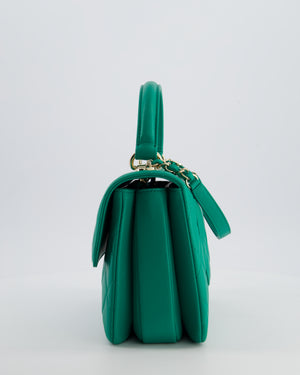 Chanel Emerald Green Small Trendy CC Flap Bag in Quilted Lambskin Leather with Champagne Gold Hardware