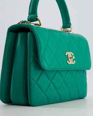 Chanel Emerald Green Small Trendy CC Flap Bag in Quilted Lambskin Leather with Champagne Gold Hardware