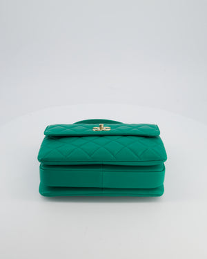 Chanel Emerald Green Small Trendy CC Flap Bag in Quilted Lambskin Leather with Champagne Gold Hardware