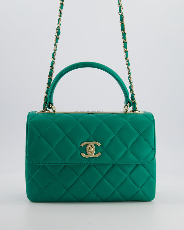 Chanel Emerald Green Small Trendy CC Flap Bag in Quilted Lambskin Leather with Champagne Gold Hardware