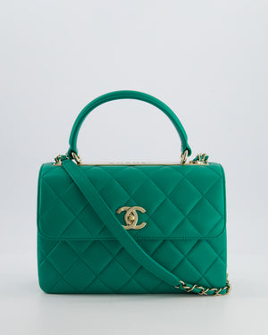 Chanel Emerald Green Small Trendy CC Flap Bag in Quilted Lambskin Leather with Champagne Gold Hardware