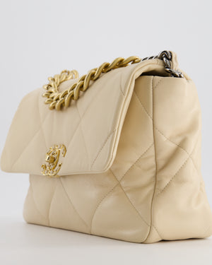 Chanel Cream Medium 19 Bag in Quilted Goatskin Leather with Mixed Hardware