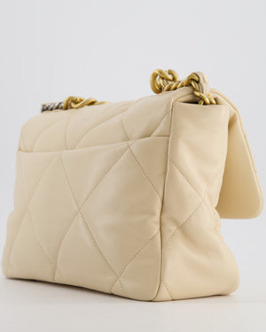 Chanel Cream Medium 19 Bag in Quilted Goatskin Leather with Mixed Hardware