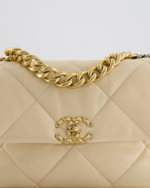 Chanel Cream Medium 19 Bag in Quilted Goatskin Leather with Mixed Hardware