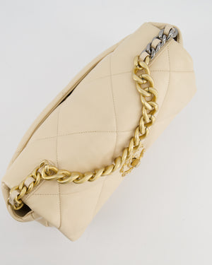 Chanel Cream Medium 19 Bag in Quilted Goatskin Leather with Mixed Hardware
