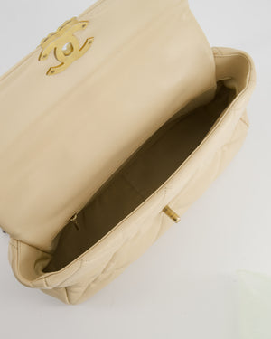 Chanel Cream Medium 19 Bag in Quilted Goatskin Leather with Mixed Hardware