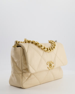 Chanel Cream Medium 19 Bag in Quilted Goatskin Leather with Mixed Hardware