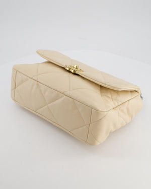 Chanel Cream Medium 19 Bag in Quilted Goatskin Leather with Mixed Hardware